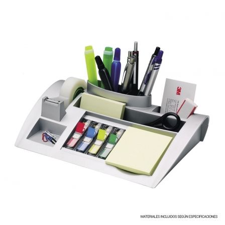 3M Organizador de sobremesa con bloc de notas, cinta Scotch y 4 dispensadores de banderitas, Plata 3M Organizador de sobremesa con bloc de notas, cinta Scotch y 4 dispensadores de banderitas, Plata